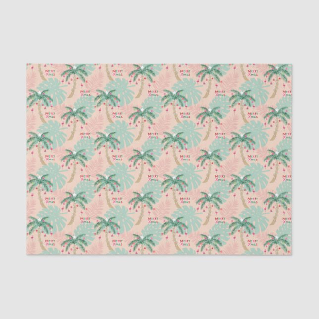 Tropical Christmas Palm Tree Merry Xmas Decoupage Tissue Paper (Front)