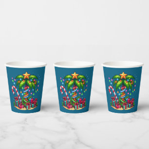 Tropical Christmas Palm Tree Paper Cups