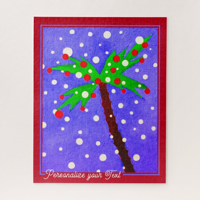   Tropical Christmas Palm Tree & Personalized Text Jigsaw Puzzle (Vertical)