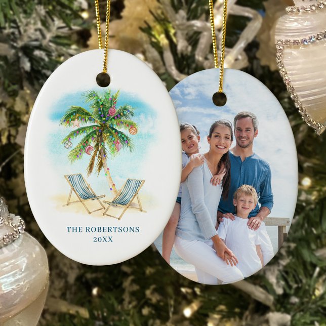 Tropical Christmas Palm Tree Photo Ceramic Ornament (Creator Uploaded)