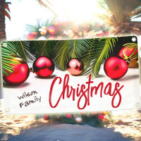 Tropical Christmas Palm Tree Red Green Family Name