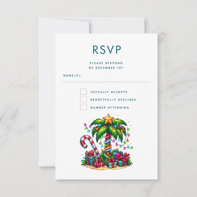 Tropical Christmas Palm Tree RSVP Card (Front)