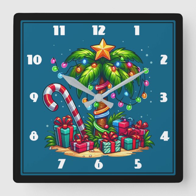 Tropical Christmas Palm Tree Square Wall Clock (Front)