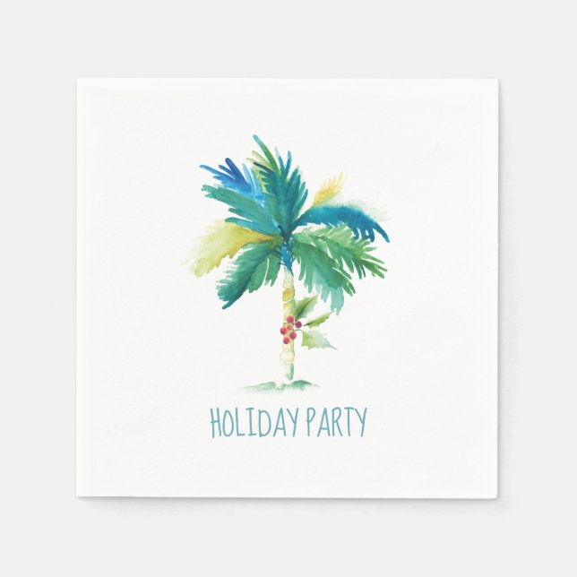 Tropical Christmas Palm Tree Watercolor Napkin (Front)