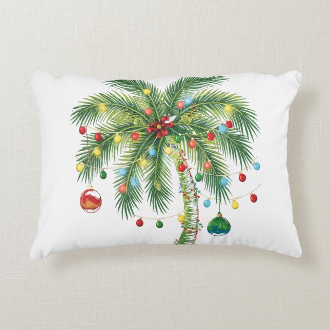 Tropical Christmas Palm Tree with Lights and Ornam Accent Pillow (Front)