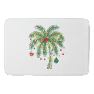 Tropical Christmas Palm Tree with Lights and Ornam Bath Mat