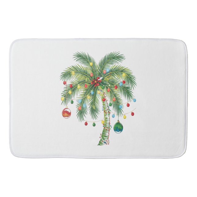 Tropical Christmas Palm Tree with Lights and Ornam Bath Mat (Front)