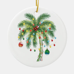 Tropical Christmas Palm Tree with Lights and Ornam Ceramic Ornament
