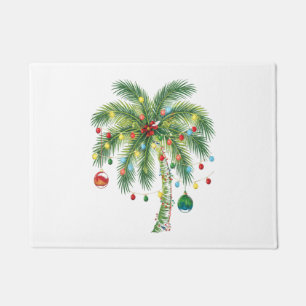 Tropical Christmas Palm Tree with Lights and Ornam Doormat