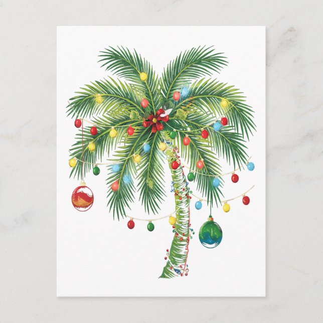 Tropical Christmas Palm Tree with Lights and Ornam Enclosure Card (Front)