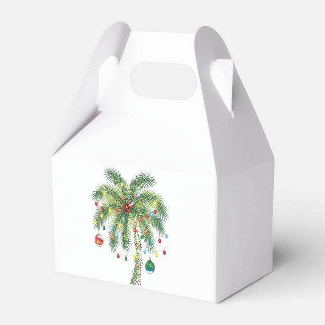 Tropical Christmas Palm Tree with Lights and Ornam Favor Box (Front Side)