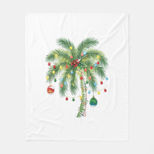 Tropical Christmas Palm Tree with Lights and Ornam Fleece Blanket