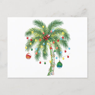 Tropical Christmas Palm Tree with Lights and Ornam Holiday Postcard