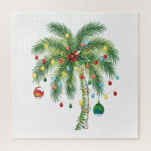Tropical Christmas Palm Tree with Lights and Ornam Jigsaw Puzzle