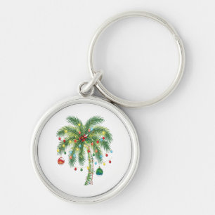 Tropical Christmas Palm Tree with Lights and Ornam Keychain