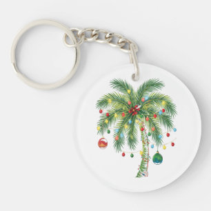 Tropical Christmas Palm Tree with Lights and Ornam Keychain