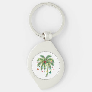 Tropical Christmas Palm Tree with Lights and Ornam Keychain