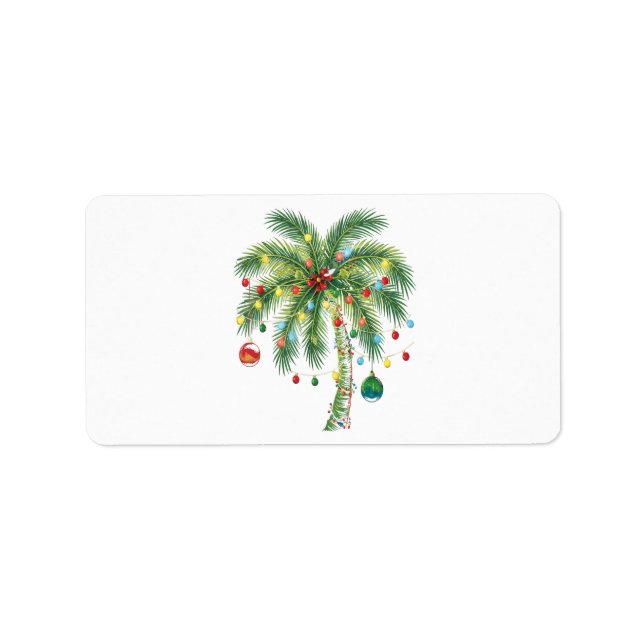 Tropical Christmas Palm Tree with Lights and Ornam Label (Front)