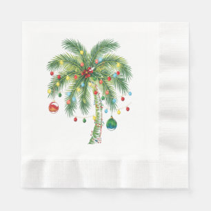 Tropical Christmas Palm Tree with Lights and Ornam Napkin