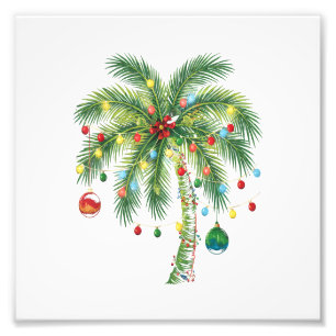 Tropical Christmas Palm Tree with Lights and Ornam Photo Print