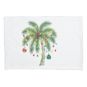 Tropical Christmas Palm Tree with Lights and Ornam Pillowcase
