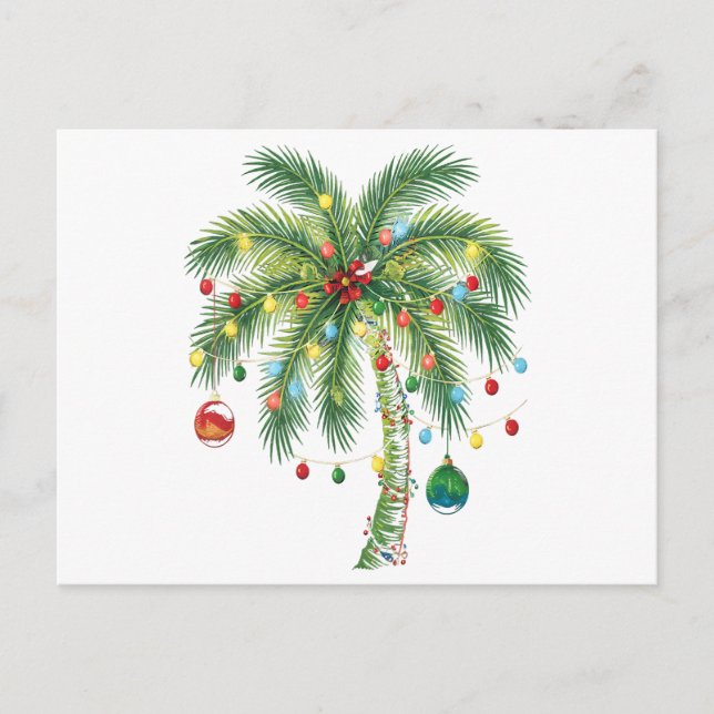 Tropical Christmas Palm Tree with Lights and Ornam Postcard (Front)