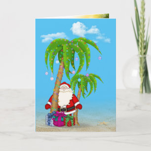 Tropical Christmas Palm tree with Santa Card