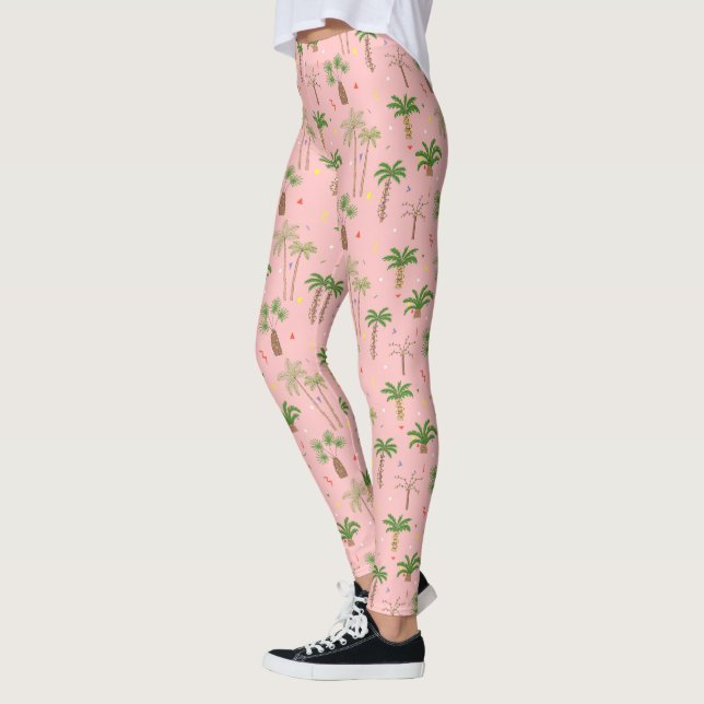 Tropical Christmas Palm Trees Pattern Leggings (Left)