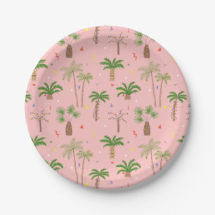 Tropical Christmas Palm Trees Pattern Paper Plate