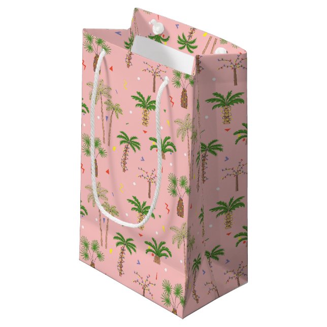 Tropical Christmas Palm Trees Pattern Small Gift Bag (Front Angled)