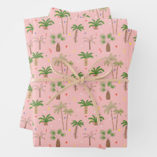 Tropical Christmas Palm Trees Pattern Wrapping Paper Sheet