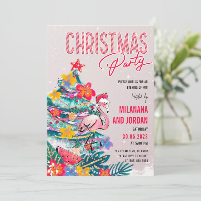 Tropical Christmas Party Invitation Card (Standing Front)