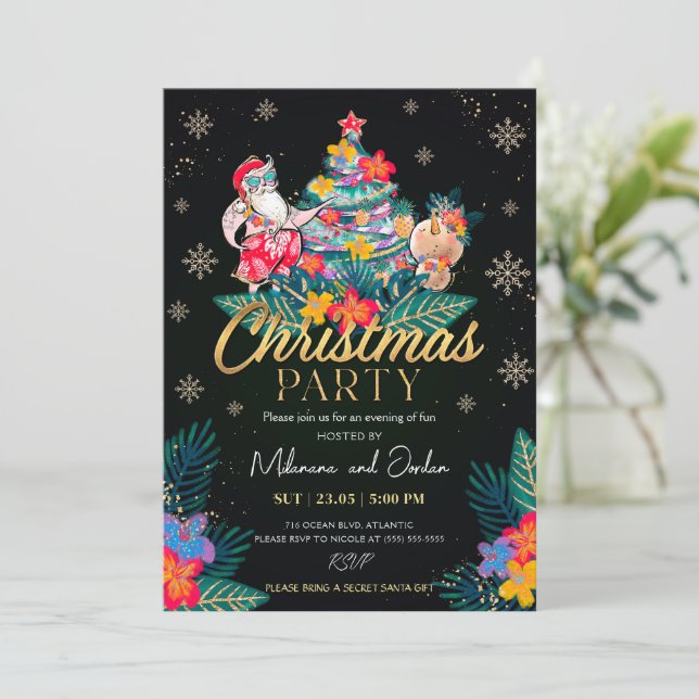 Tropical Christmas Party Invitation Card (Standing Front)
