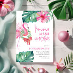 Tropical Christmas Party Watercolor Flamingo Holiday Card<br><div class="desc">The funny tropical Christmas invitations feature a watercolor pink flamingo with monstera palm leaves. The words Fa-la-la-la-la-la-la-mingle are set in fun hand lettered type. A cute choice for Florida beach pinkmas party. 

Unique watercolor art and design by Victoria Grigaliunas of Do Tell A Belle.</div>