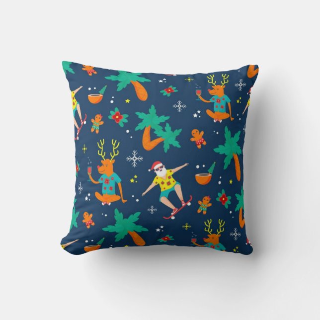Tropical Christmas Pattern Throw Pillow (Front)