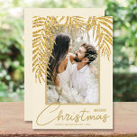 Tropical Christmas Photo Holiday Card<br><div class="desc">Glamourous faux gold glitter palm fronds highlight your favourite photo on these holiday cream background Christmas photo cards. Select Matte for heaviest paper and high definition for best quality.</div>