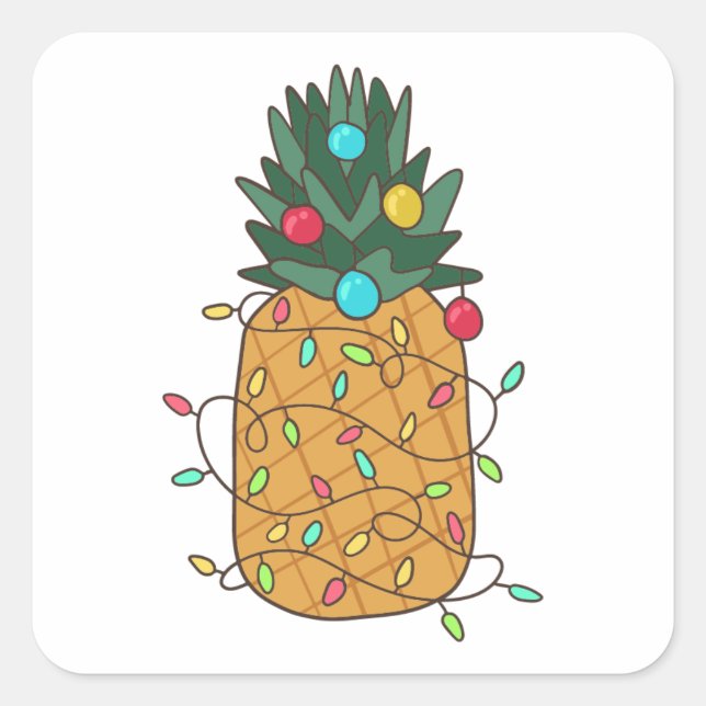 Tropical Christmas Pineapple Square Sticker (Front)