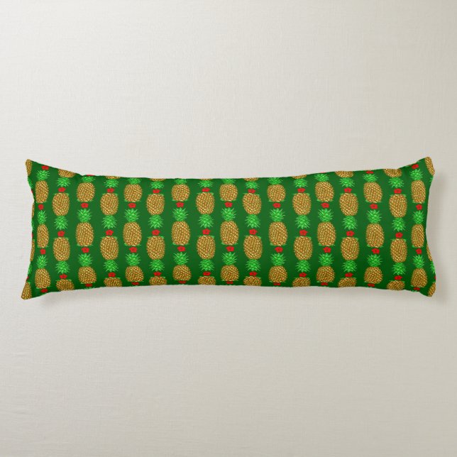 Tropical Christmas Pineapple Warm Xmas Holiday Gre Body Pillow (Front)
