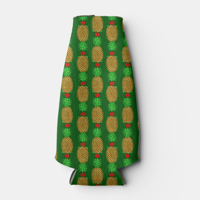 Tropical Christmas Pineapple Warm Xmas Holiday Gre Bottle Cooler (Front)