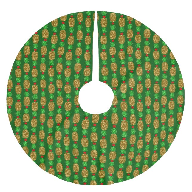 Tropical Christmas Pineapple Warm Xmas Holiday Gre Brushed Polyester Tree Skirt (Front)