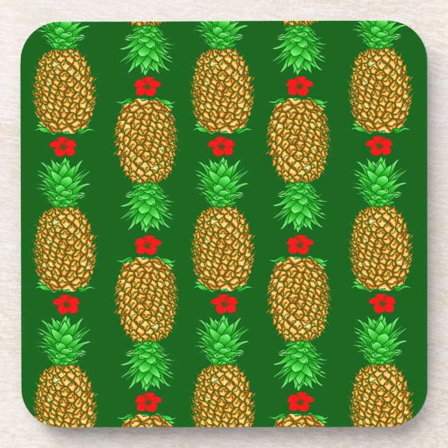 Tropical Christmas Pineapple Warm Xmas Holiday Gre Coaster (Front)