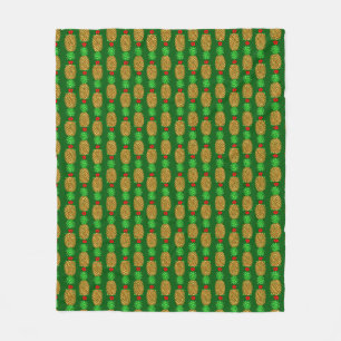 Tropical Christmas Pineapple Warm Xmas Holiday Gre Fleece Blanket