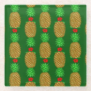 Tropical Christmas Pineapple Warm Xmas Holiday Gre Glass Coaster