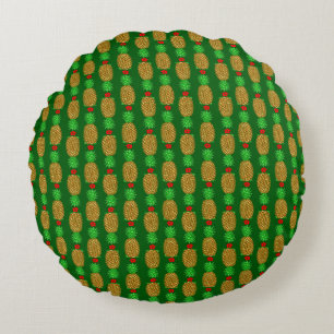 Tropical Christmas Pineapple Warm Xmas Holiday Gre Round Pillow