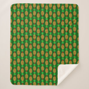 Tropical Christmas Pineapple Warm Xmas Holiday Gre Sherpa Blanket