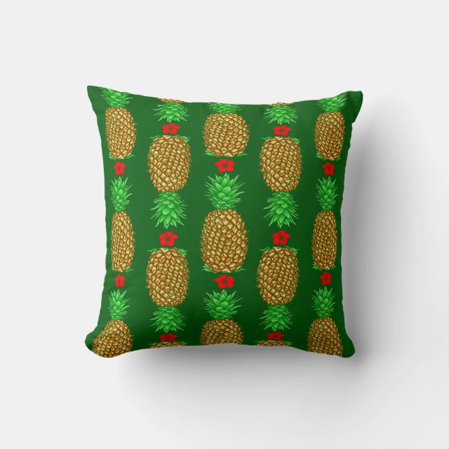 Tropical Christmas Pineapple Warm Xmas Holiday Gre Throw Pillow (Front)