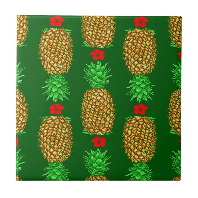 Tropical Christmas Pineapple Warm Xmas Holiday Gre Tile (Front)