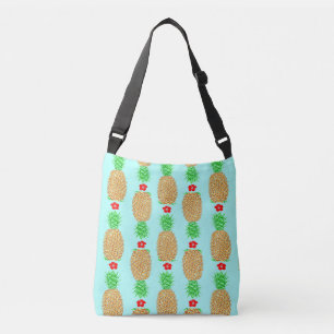 Tropical Christmas Pineapple Warm Xmas on Light Bl Crossbody Bag