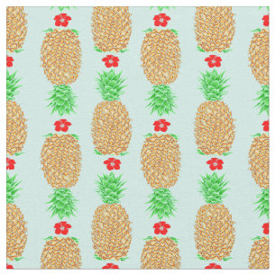 Tropical Christmas Pineapple Warm Xmas on Light Bl Fabric