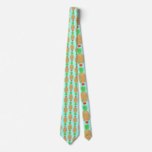 Tropical Christmas Pineapple Warm Xmas on Light Bl Tie